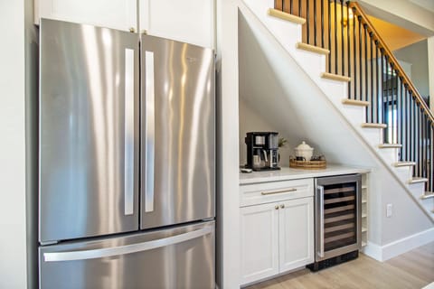 Refrigerator, coffee bar, and wine cooler