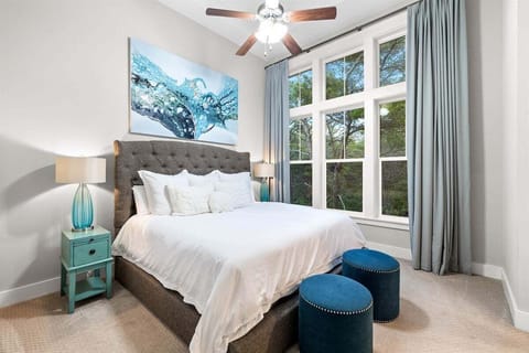 The primary bedroom overlooks Deer Lake State Park!