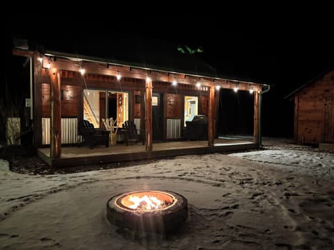 Front of Birkie Haven Cabin and Outdoor Firepit
