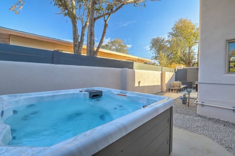 Private hot tub seats 7—perfect for relaxing under the New Mexico sky.