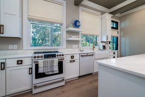 Loads of windows in the kitchen make this space bright and welcoming