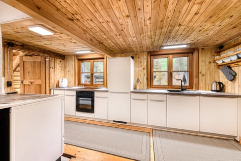 Kitchen at Berghaus Lutzklang in Raggal in the Great Walser Valley.