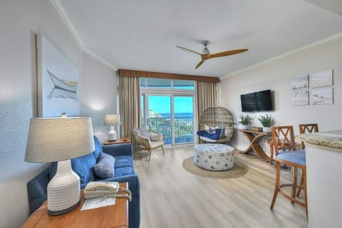 The ocean view living room is fabulous for movie night with the family.