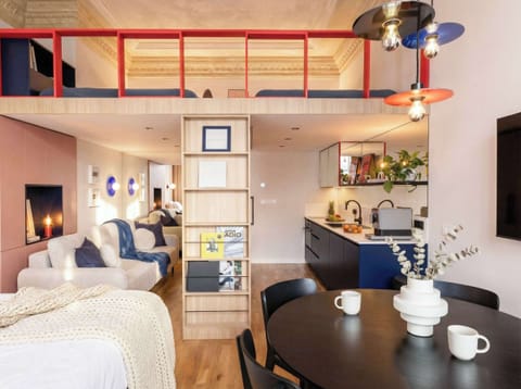 Two level loft apartment with one opened bedroom in main floor level and second opened bedroom in upper level