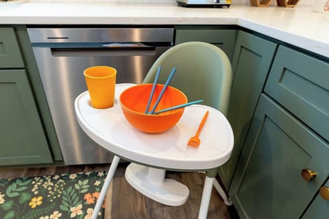 High chair and kid friendly dinnerware