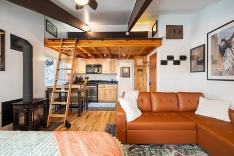 Queen bed, double size sleeper sofa & double size mattress in loft.