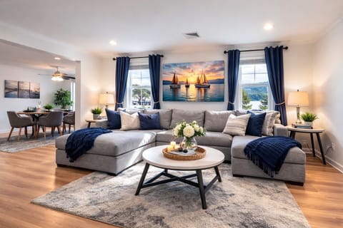Spacious Living room. Plush couch can also serve as an additional sleeping space