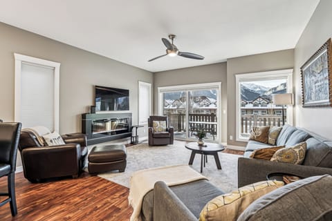 Deck off of living room facing south with views of Ha Ling Peak.