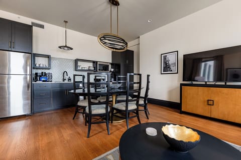 Dining area with seating for six.
