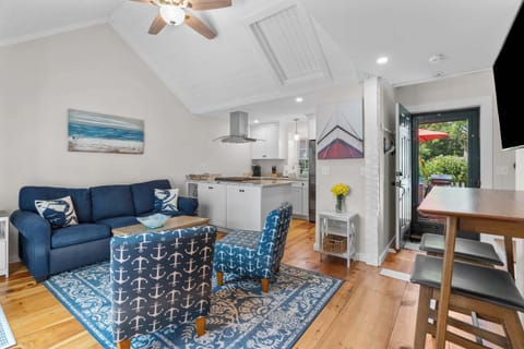 Curl up in the coastal living room & stream your favorites on the smart TV