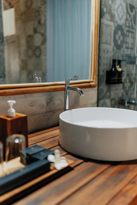 Hair dryer, slippers, towels, soap