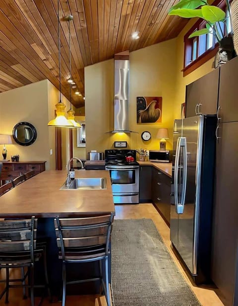 View of kitchen from the living room area.