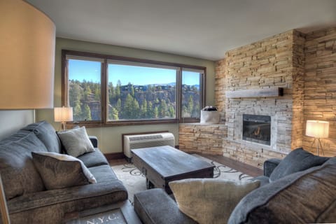Comfortable Living Room with Sleeper Sofa, Fireplace, TV, Views