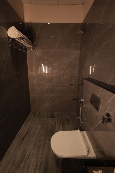 Shower, free toiletries, hair dryer, slippers