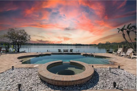 Sunset view of backyard