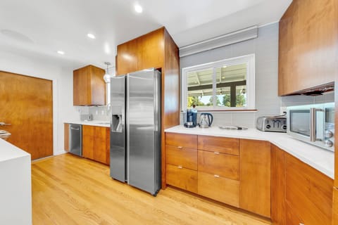 with refrigerator, microwave and dishwasher.