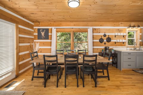 Dining table seats 8.