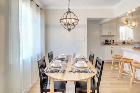 Modern dining table in our LA furnished rental—perfect for shared meals.