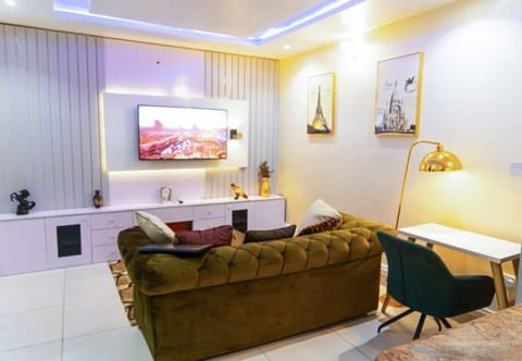 Economy Apartment, Balcony, City View | Living area | Flat-screen TV, fireplace
