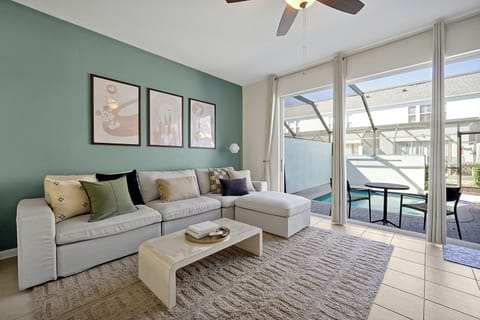 Living room facing the private plunge pool