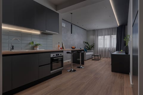 Stylish Suite | Private kitchen | Fridge, oven, stovetop, espresso maker