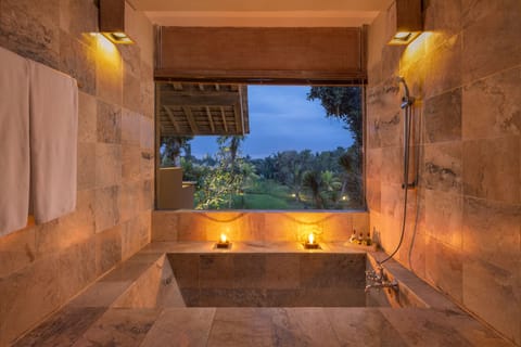 Suite with free benefits | Bathroom | Separate tub and shower, free toiletries, hair dryer, bathrobes