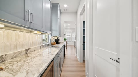 Bar area with a wine fridge, ice maker, coffee bar, and plenty of counter space — perfect for morning brews or evening cocktails