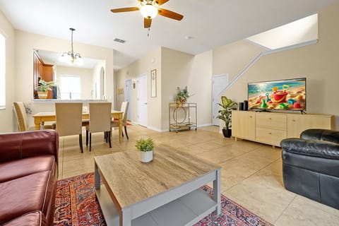 Relax in the comfortable open-concept living and dining area after a full day of adventure