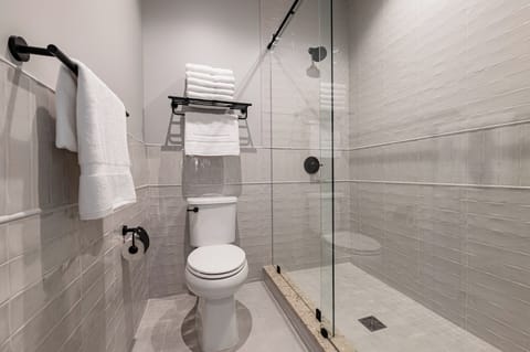 Bathroom 1 - Spacious walk-in shower with glass doors and modern fixtures.