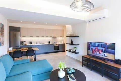 Living room area and kitchen mountain view apartment
