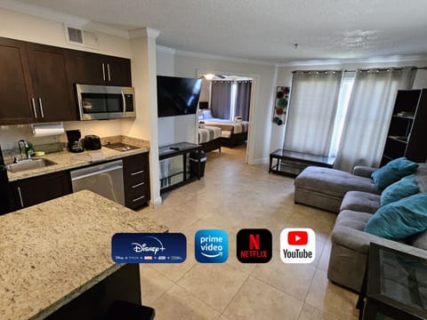 Cozy sofa bed and a new smart TV with all your favorite streaming apps!