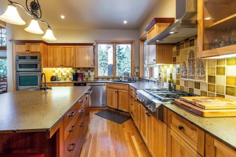 Large fully stocked kitchen.