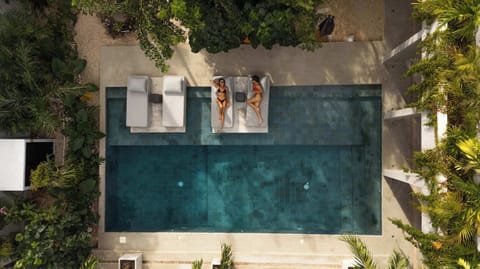The pool area is designed for fun and relaxation