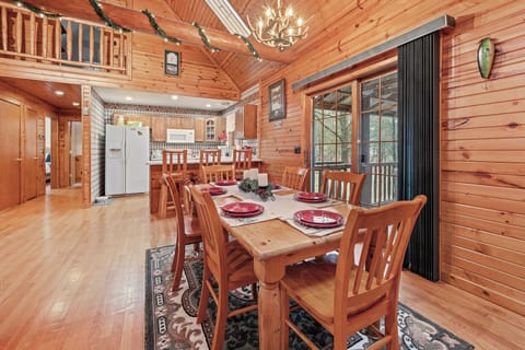 A large dining table perfect for family meals and game nights.