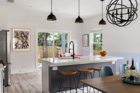 Kitchen island and barstool seating.