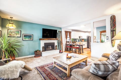 A cozy seating area to warm up by the fire!