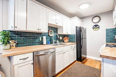 Our fully stocked kitchen, we have everything you would need for a weekend stay.