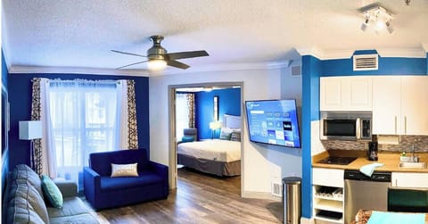 Cozy sofa bed, a twin sofa bed, and a new smart TV