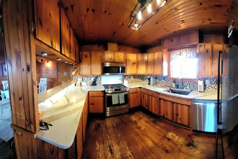 Large kitchen with plenty of counter and cabinet space. Fully stocked!