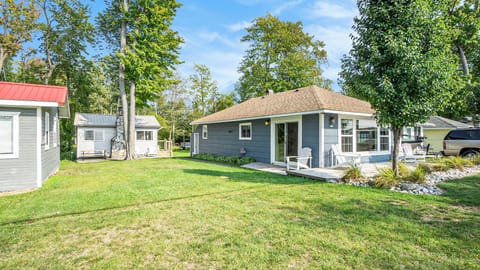 The front of the main cabin with the bunkhouse in the background.