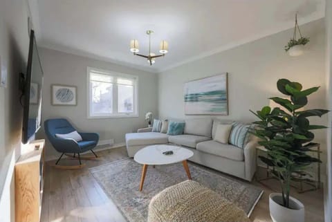 Living room with modern furnishings and smart TV
