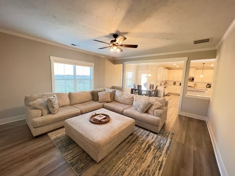 Comfy couch and spacious living area. 