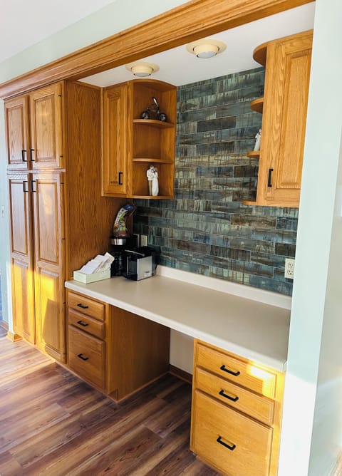 Kitchen coffee bar. Fully stocked.