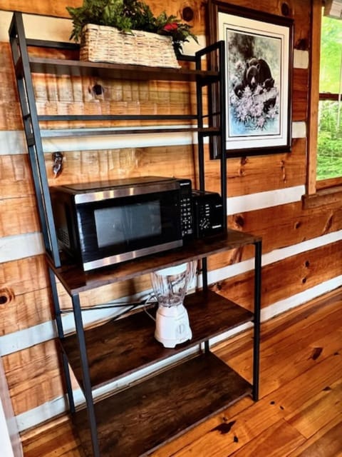 Microwave and toaster station.