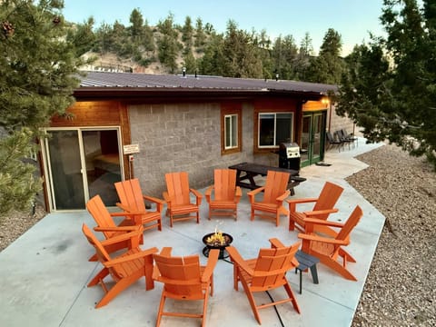 Family sitting area with gas fire pit