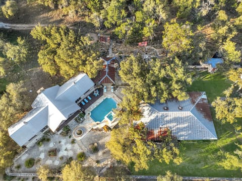 Aerial view of the properties and outdoor amenities