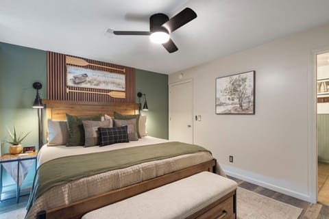 Master bedroom; king size bed.