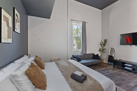 King-size bed with fresh linens