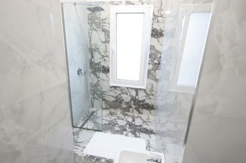 Shower, towels, toilet paper