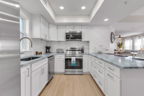 Remodeled kitchen with plenty of room for cooking.
